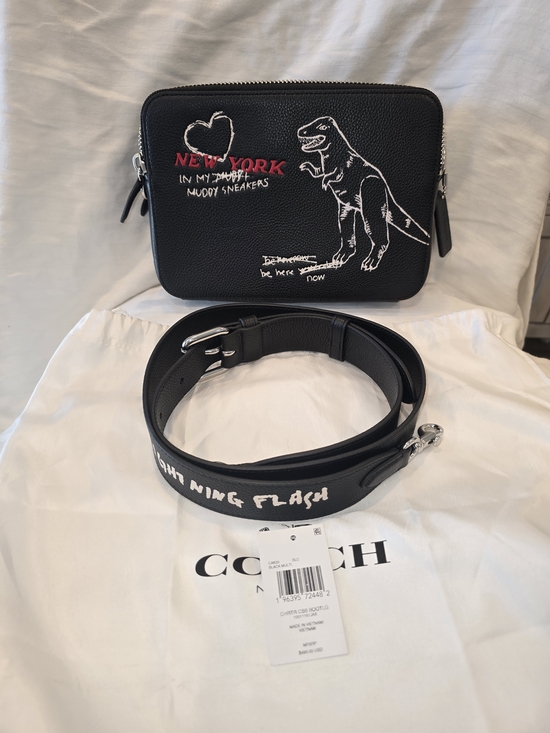 Coach Handbags - Coach Black Leather Crossbody Bag with Dino Sketch